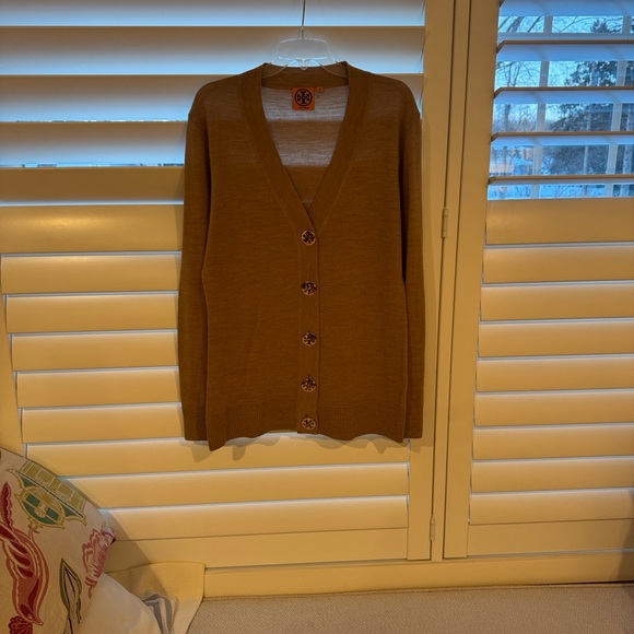 Tory Burch Brown Cardigan Sweater Merino Wool - Picture 1 of 4